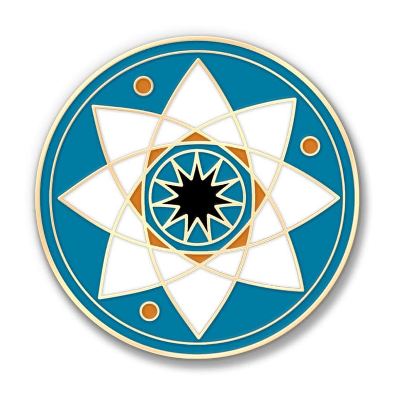 AMD Awareness Pin design on blue background.